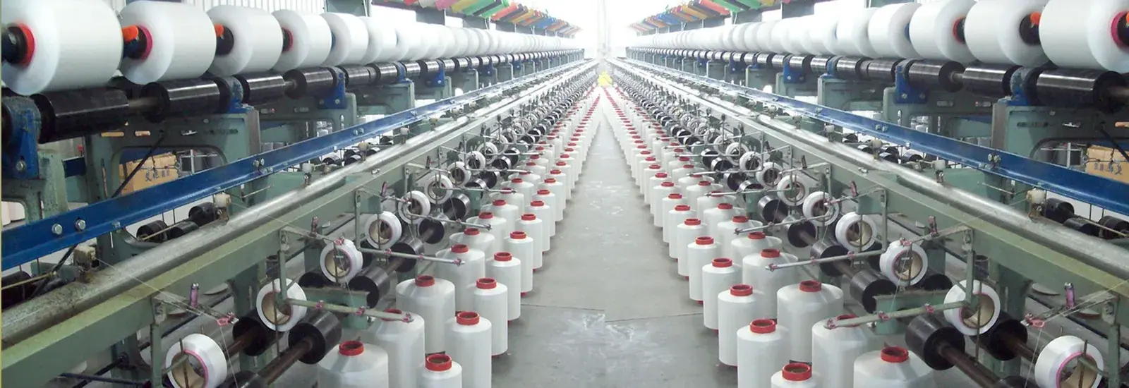 Spinning frames running at the Alagendran Spinning Mill factory in Theni